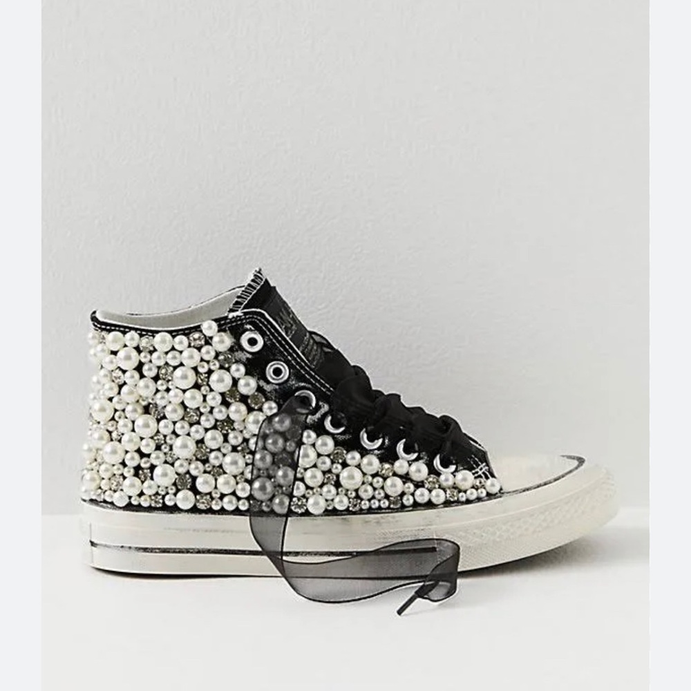 Free People Nan Ku Pearl Crush Hi Top Sneaker Pearl Jewel Black Silver